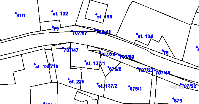 Parcela st. 707/24 v KÚ Ruda nad Moravou, Katastrální mapa