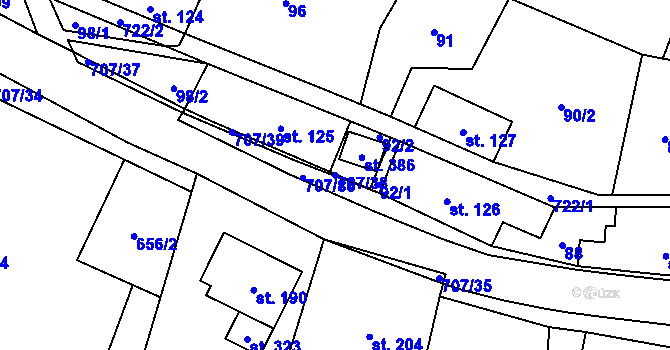 Parcela st. 707/38 v KÚ Ruda nad Moravou, Katastrální mapa