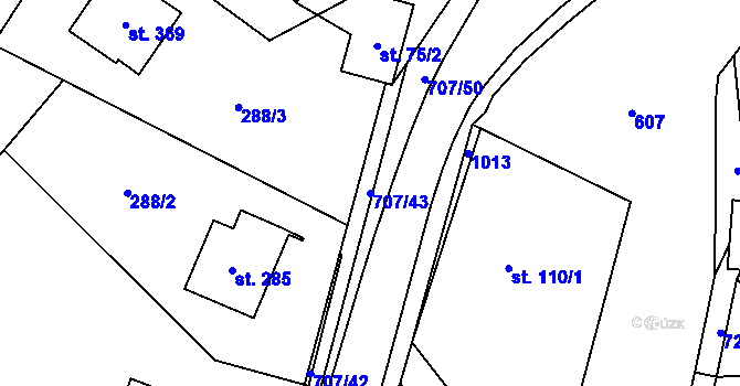 Parcela st. 707/43 v KÚ Ruda nad Moravou, Katastrální mapa