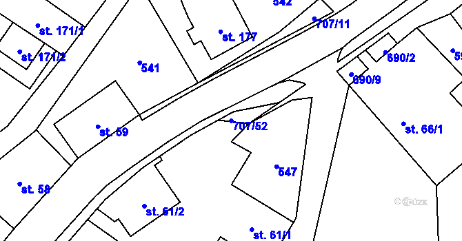 Parcela st. 707/52 v KÚ Ruda nad Moravou, Katastrální mapa