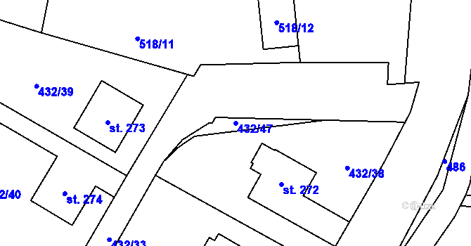 Parcela st. 432/47 v KÚ Ruda nad Moravou, Katastrální mapa