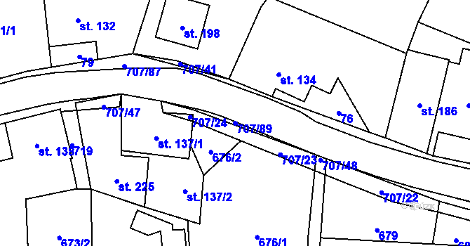 Parcela st. 707/89 v KÚ Ruda nad Moravou, Katastrální mapa