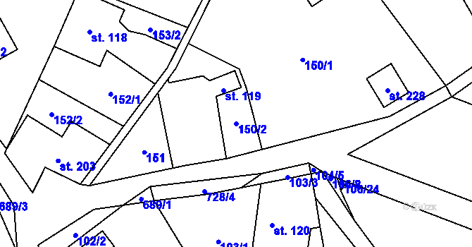 Parcela st. 150/2 v KÚ Ruda nad Moravou, Katastrální mapa