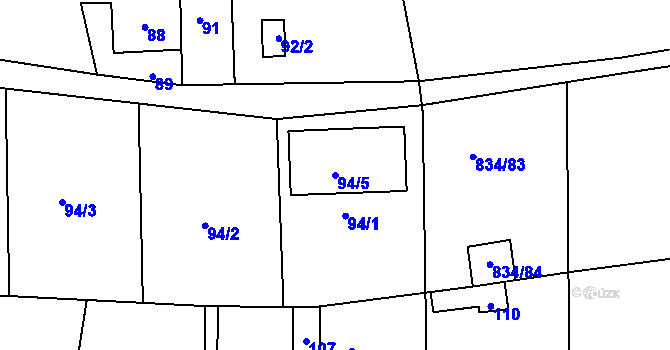 Parcela st. 94/5 v KÚ Rudice u Blanska, Katastrální mapa
