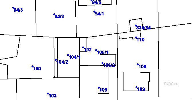 Parcela st. 106/1 v KÚ Rudice u Blanska, Katastrální mapa