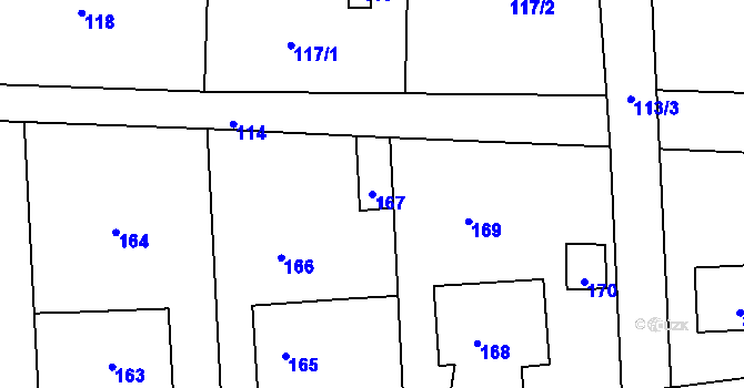 Parcela st. 167 v KÚ Rudice u Blanska, Katastrální mapa