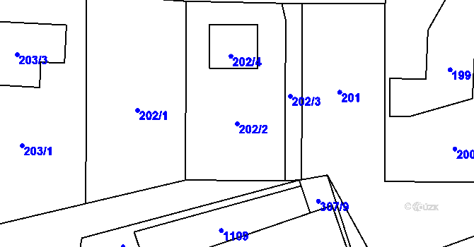 Parcela st. 202/2 v KÚ Rudice u Blanska, Katastrální mapa