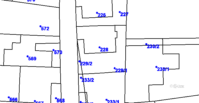 Parcela st. 228 v KÚ Rudice u Blanska, Katastrální mapa