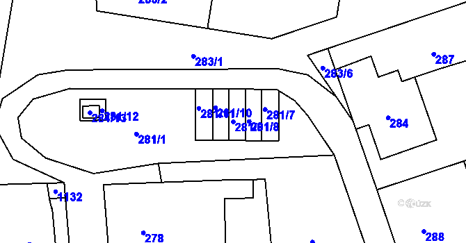 Parcela st. 281/9 v KÚ Rudice u Blanska, Katastrální mapa