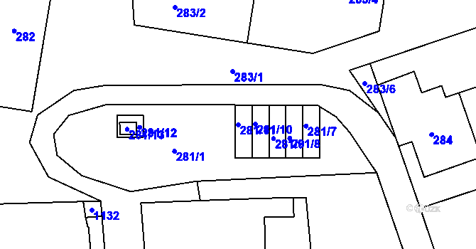 Parcela st. 281/11 v KÚ Rudice u Blanska, Katastrální mapa