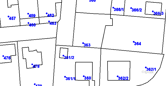 Parcela st. 363 v KÚ Rudice u Blanska, Katastrální mapa