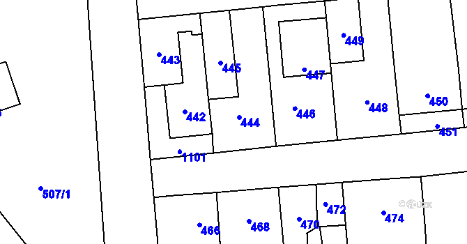 Parcela st. 444 v KÚ Rudice u Blanska, Katastrální mapa
