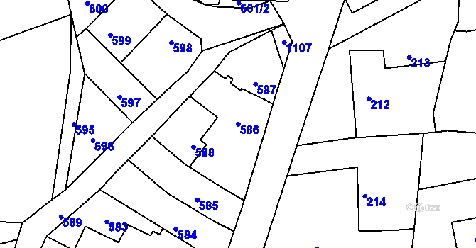 Parcela st. 586 v KÚ Rudice u Blanska, Katastrální mapa