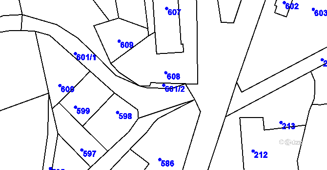 Parcela st. 601/2 v KÚ Rudice u Blanska, Katastrální mapa