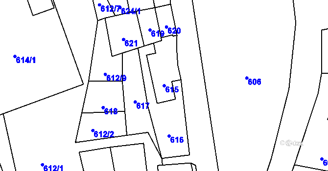 Parcela st. 615 v KÚ Rudice u Blanska, Katastrální mapa