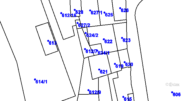 Parcela st. 624/1 v KÚ Rudice u Blanska, Katastrální mapa