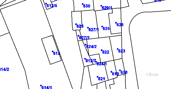 Parcela st. 624/2 v KÚ Rudice u Blanska, Katastrální mapa