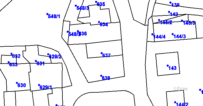 Parcela st. 637 v KÚ Rudice u Blanska, Katastrální mapa