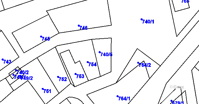 Parcela st. 740/5 v KÚ Rudice u Blanska, Katastrální mapa