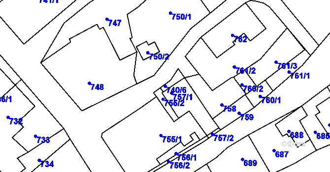 Parcela st. 740/6 v KÚ Rudice u Blanska, Katastrální mapa