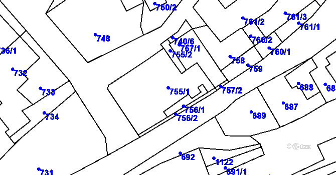 Parcela st. 755/1 v KÚ Rudice u Blanska, Katastrální mapa