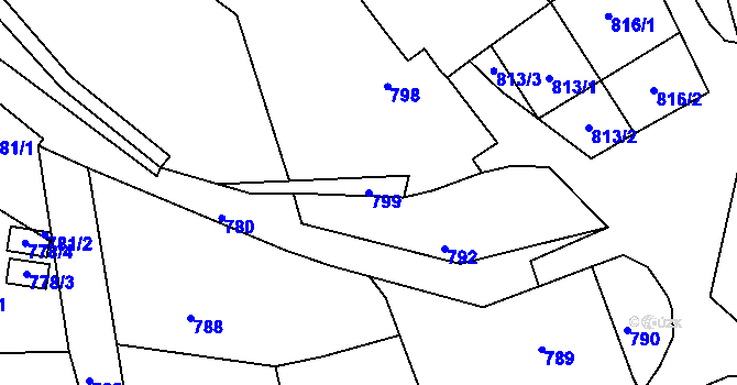Parcela st. 799 v KÚ Rudice u Blanska, Katastrální mapa