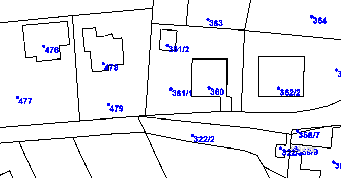 Parcela st. 361/1 v KÚ Rudice u Blanska, Katastrální mapa