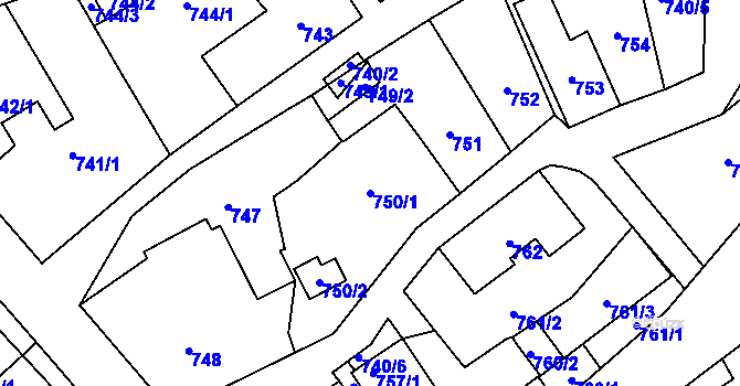 Parcela st. 750/1 v KÚ Rudice u Blanska, Katastrální mapa