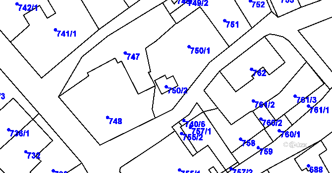 Parcela st. 750/2 v KÚ Rudice u Blanska, Katastrální mapa