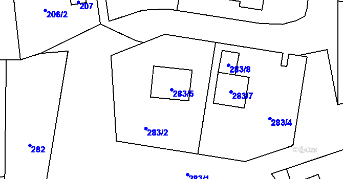 Parcela st. 283/5 v KÚ Rudice u Blanska, Katastrální mapa