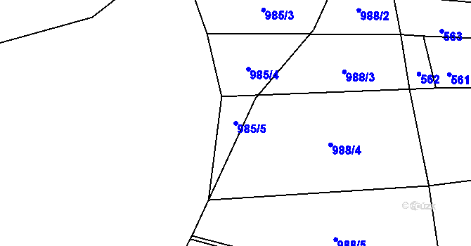 Parcela st. 985/5 v KÚ Rudice u Blanska, Katastrální mapa