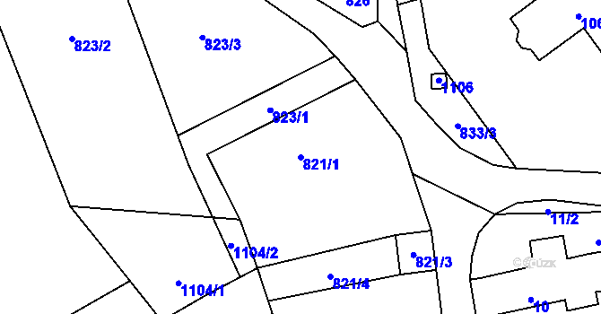 Parcela st. 821/1 v KÚ Rudice u Blanska, Katastrální mapa