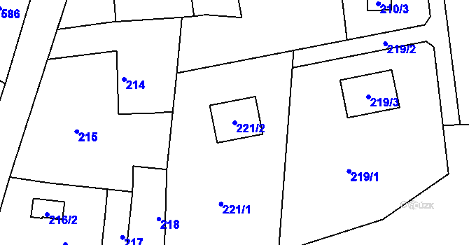 Parcela st. 221/2 v KÚ Rudice u Blanska, Katastrální mapa