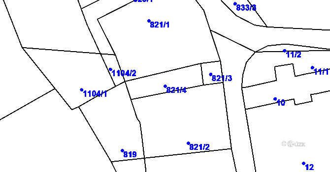 Parcela st. 821/4 v KÚ Rudice u Blanska, Katastrální mapa