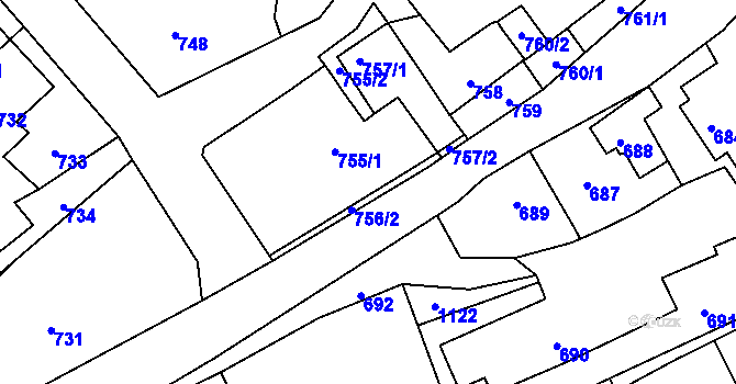 Parcela st. 756/1 v KÚ Rudice u Blanska, Katastrální mapa