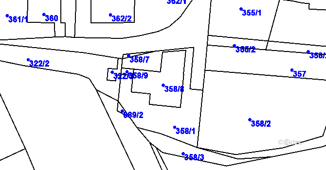 Parcela st. 358/8 v KÚ Rudice u Blanska, Katastrální mapa