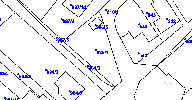 Parcela st. 986/1 v KÚ Rudice u Blanska, Katastrální mapa