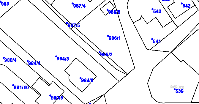 Parcela st. 986/2 v KÚ Rudice u Blanska, Katastrální mapa