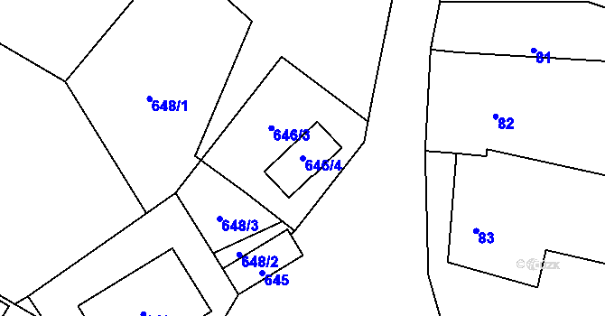 Parcela st. 646/4 v KÚ Rudice u Blanska, Katastrální mapa