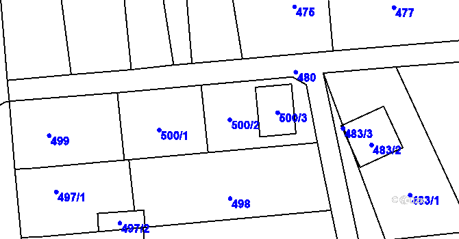 Parcela st. 500/2 v KÚ Rudice u Blanska, Katastrální mapa