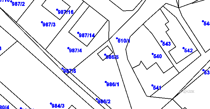 Parcela st. 986/5 v KÚ Rudice u Blanska, Katastrální mapa