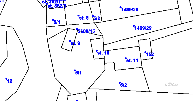 Parcela st. 10 v KÚ Rudice, Katastrální mapa