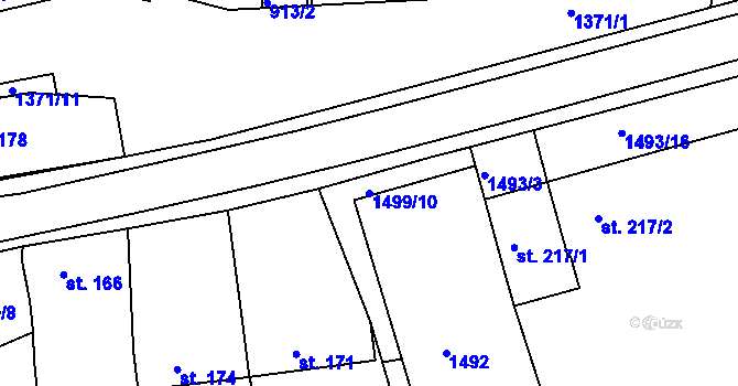 Parcela st. 1499/10 v KÚ Rudice, Katastrální mapa