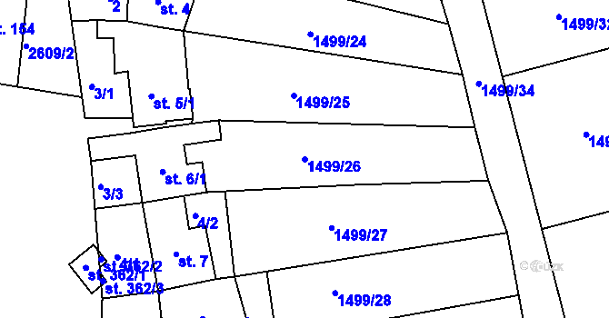Parcela st. 1499/26 v KÚ Rudice, Katastrální mapa