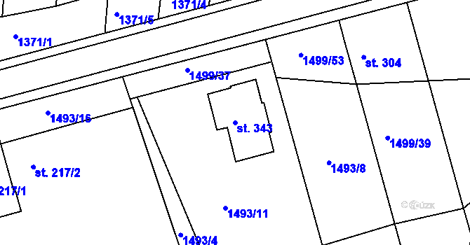 Parcela st. 343 v KÚ Rudice, Katastrální mapa