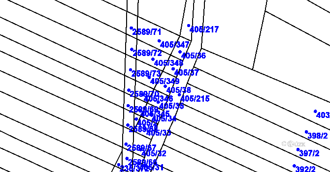 Parcela st. 405/38 v KÚ Rudice, Katastrální mapa