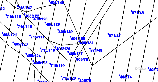 Parcela st. 405/151 v KÚ Rudice, Katastrální mapa