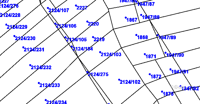 Parcela st. 2124/103 v KÚ Rudice, Katastrální mapa