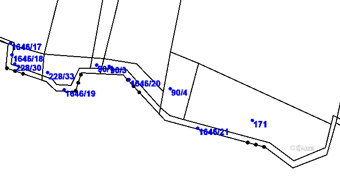 Parcela st. 90/4 v KÚ Hroznatín, Katastrální mapa