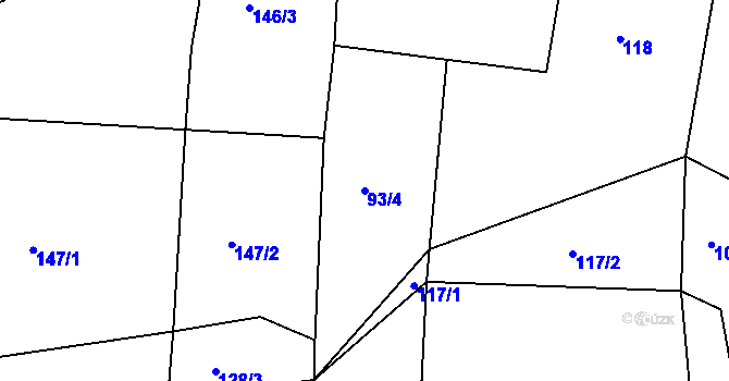 Parcela st. 93/4 v KÚ Hroznatín, Katastrální mapa
